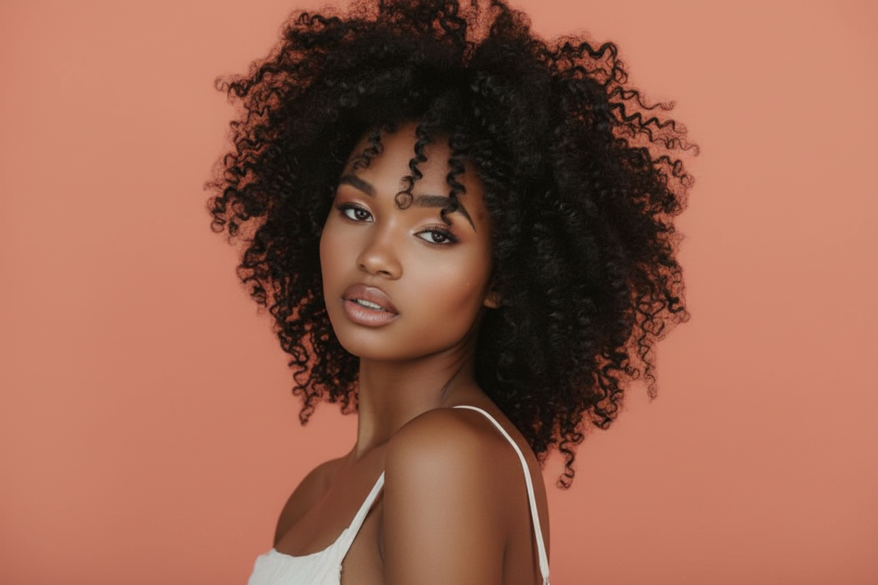 Curly Hair Woman Banner - Coral Peach